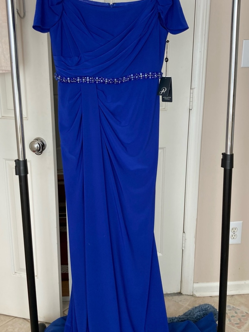 NWT Adrianna Papell Royal Blue Beaded Waist Maxi Dress